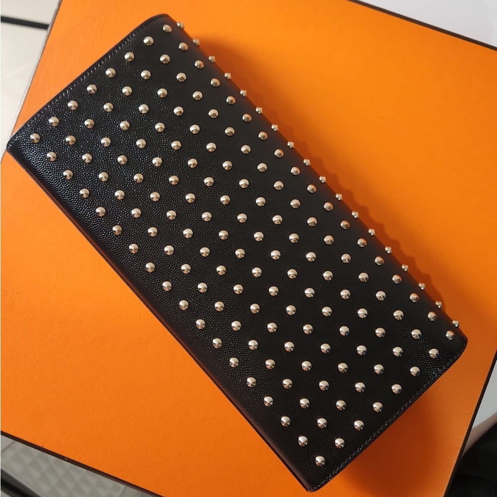 YSL Saint Lauren Silver Studded Black Leather Clutch - Picture 6 of 15